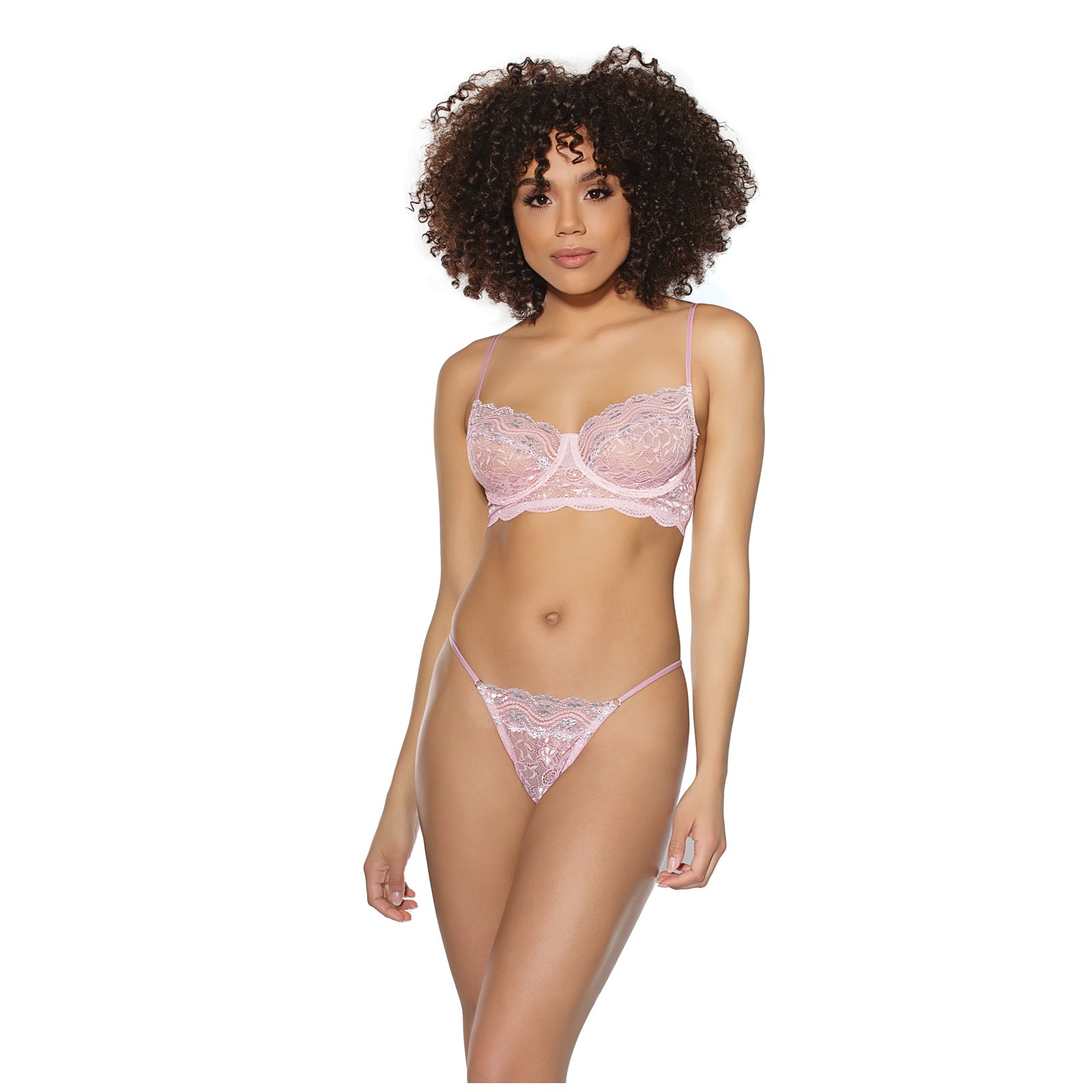 Crystal Pink Bra G-String Pink/Silver MD