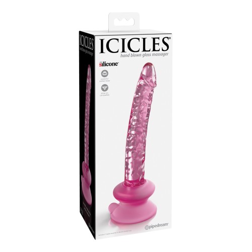 Masajeador de Vidrio Soplado Icicles No. 86 con Ventosa - Rosa