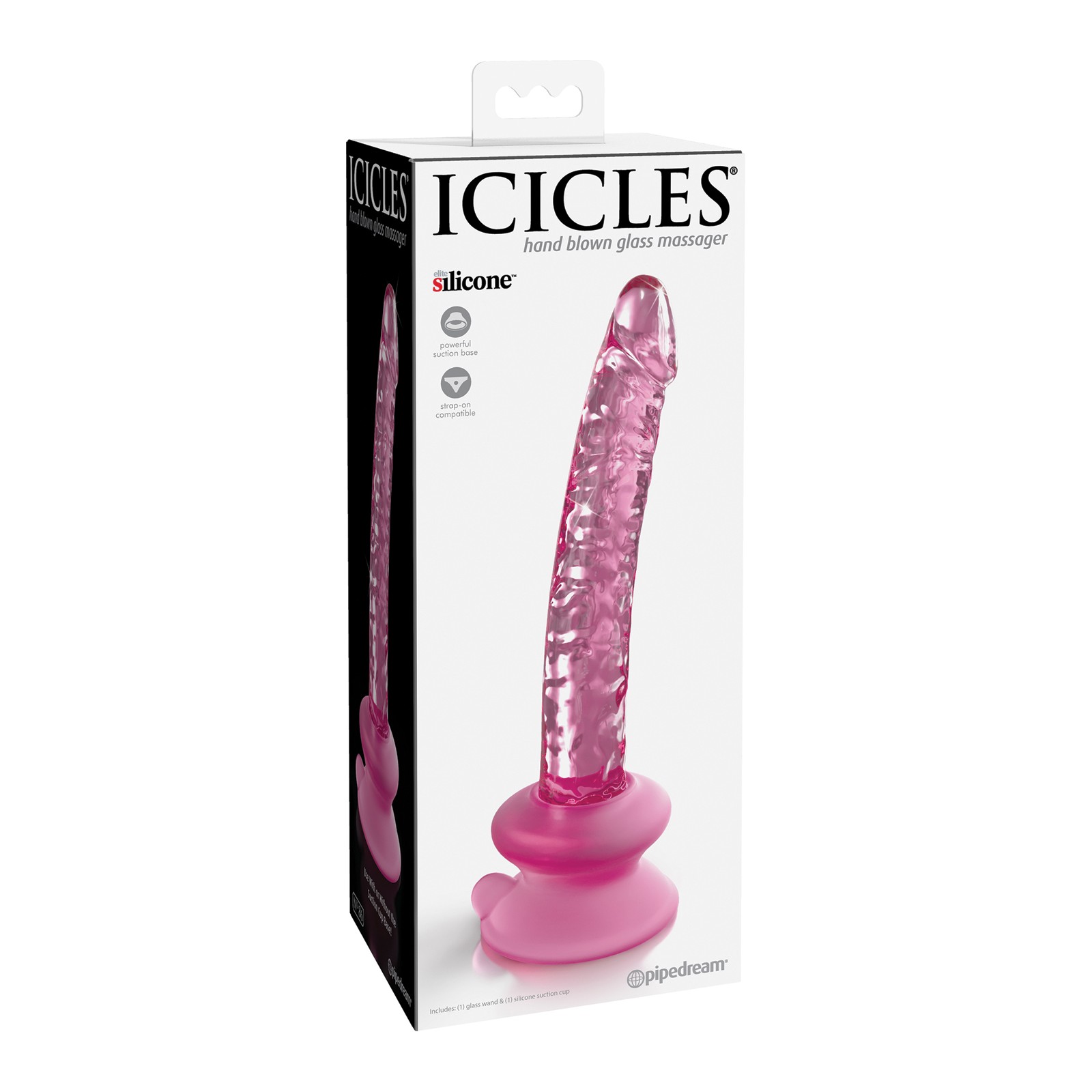 Masajeador de Vidrio Soplado Icicles No. 86 con Ventosa - Rosa