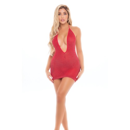 Pink Lipstick Love Bite Plunge Halter Dress - One Size