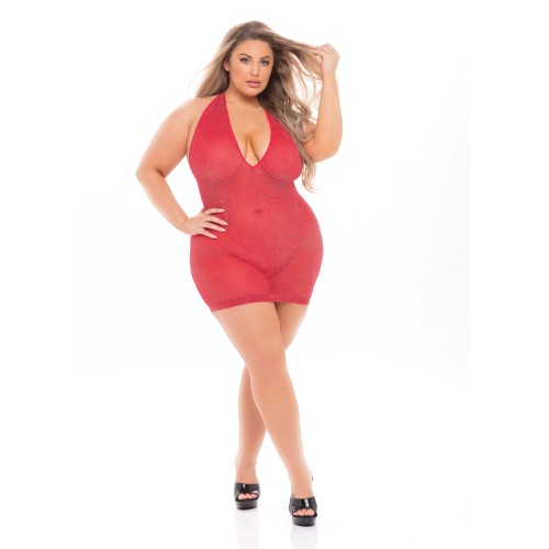 Pink Lipstick Love Bite Plunge Halter Dress Red QN