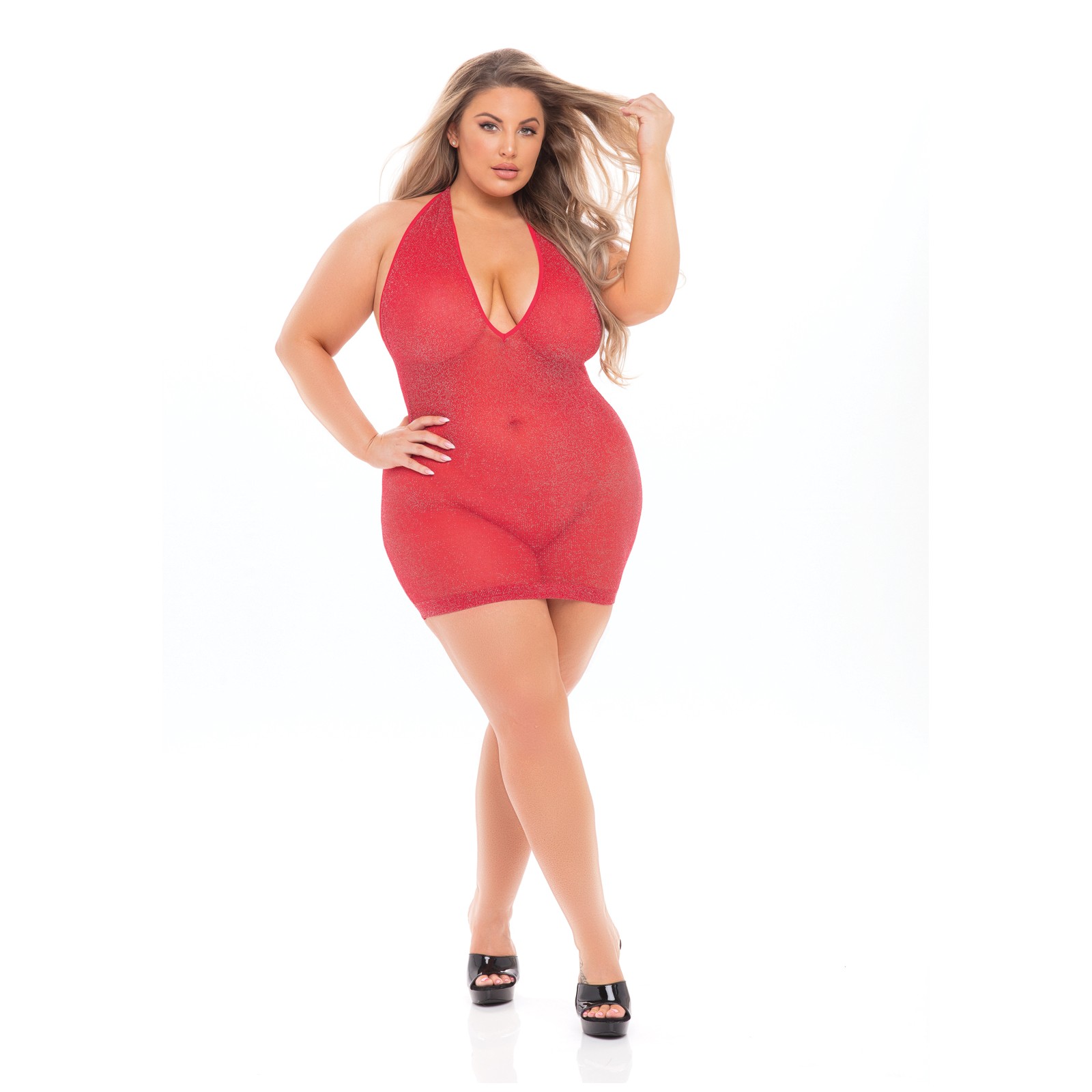 Pink Lipstick Love Bite Plunge Halter Dress Red QN