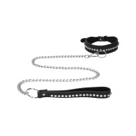 Shots Ouch Diamond Studded Collar with Leash Black