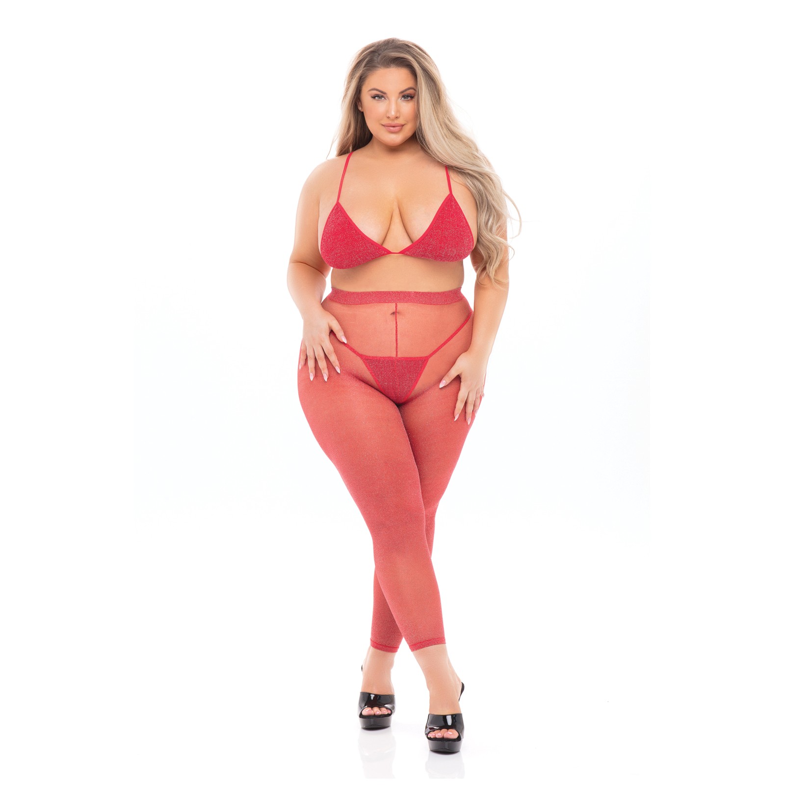 Pink Lipstick Tall Order Bra Top and Leggings Red QN