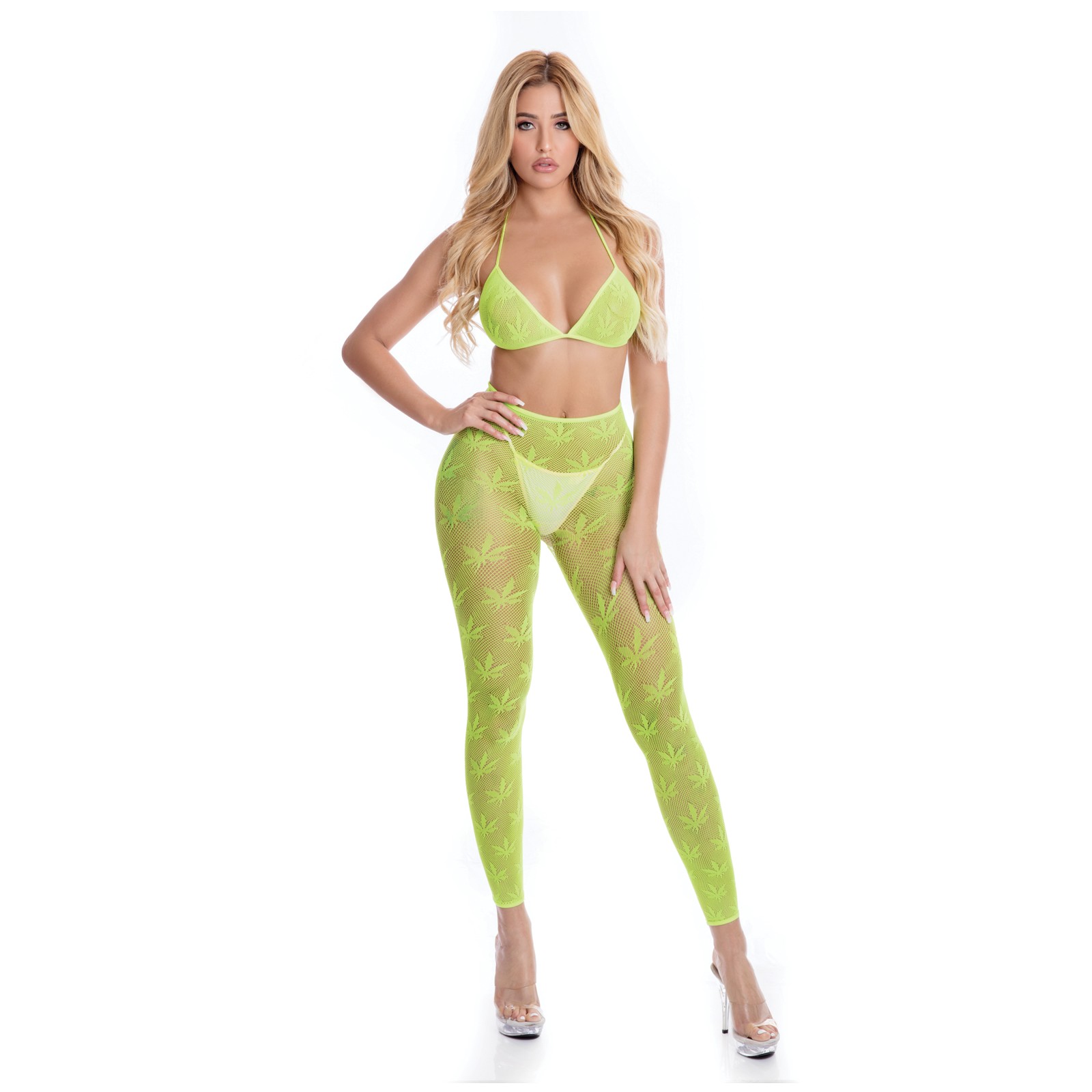 Pink Lipstick All About Leaf Bra & Leggings Green O/S