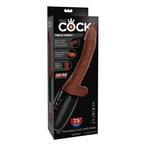 King Cock Plus Thrusting Vibrating Dong - 7.5 Inch Brown