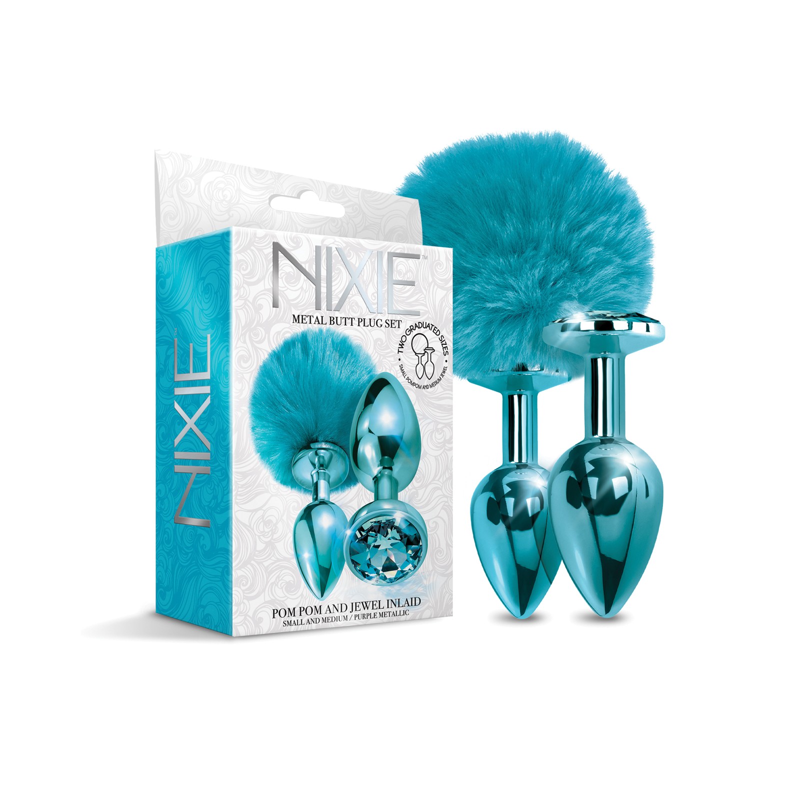 Nixie Metal Butt Plug Set - Pom Pom and Jewel Design