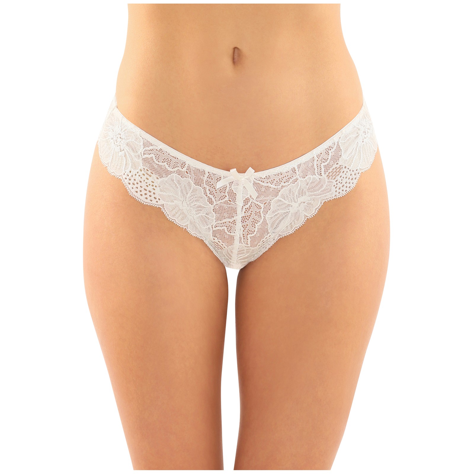 Panty de Encaje Floral Crotchless Poppy Blanco