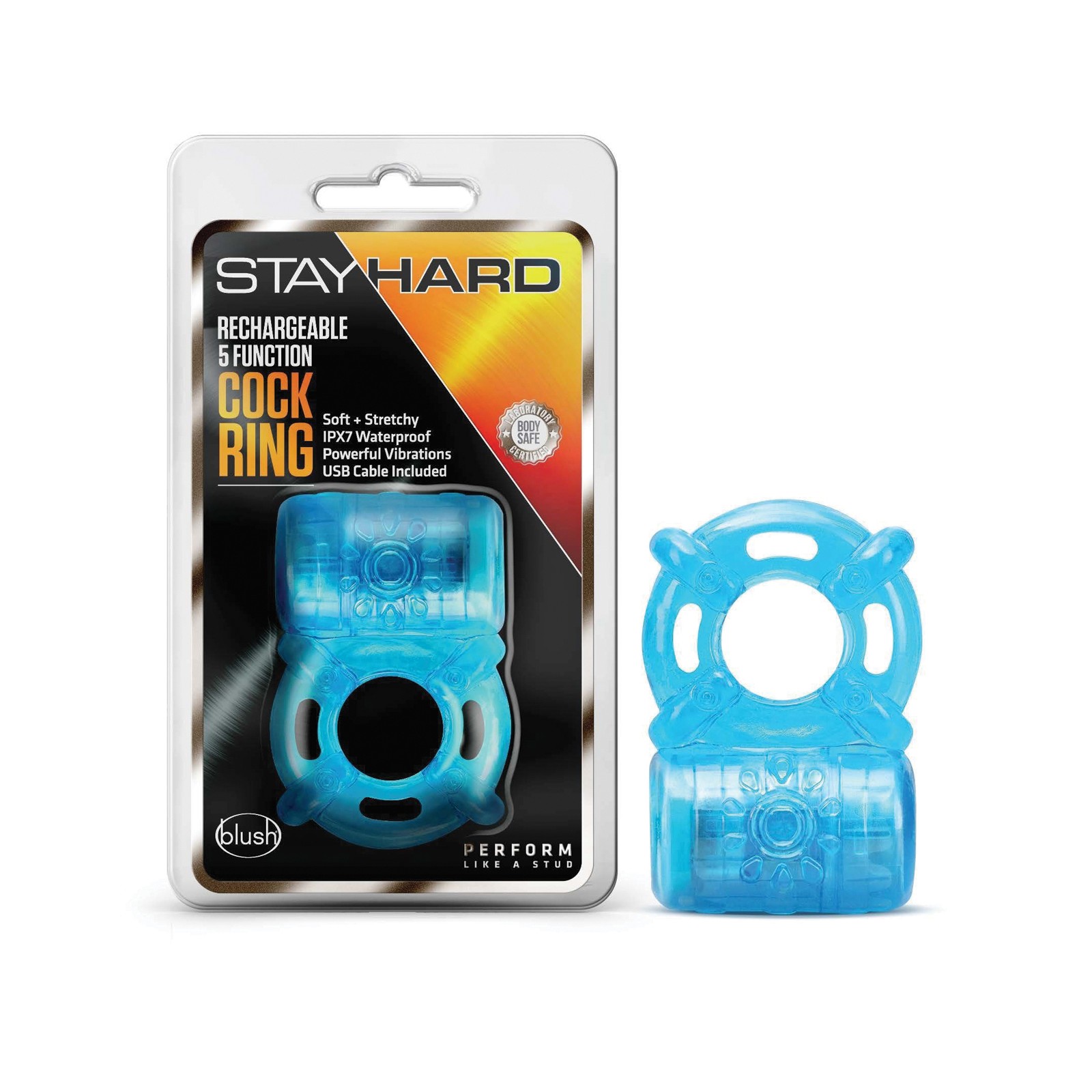 Blush Stay Hard Rechargeable Vibrating Cock Ring - Blue