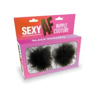 Pasties Sexy AF Nipple Couture Marabou Negros O/S