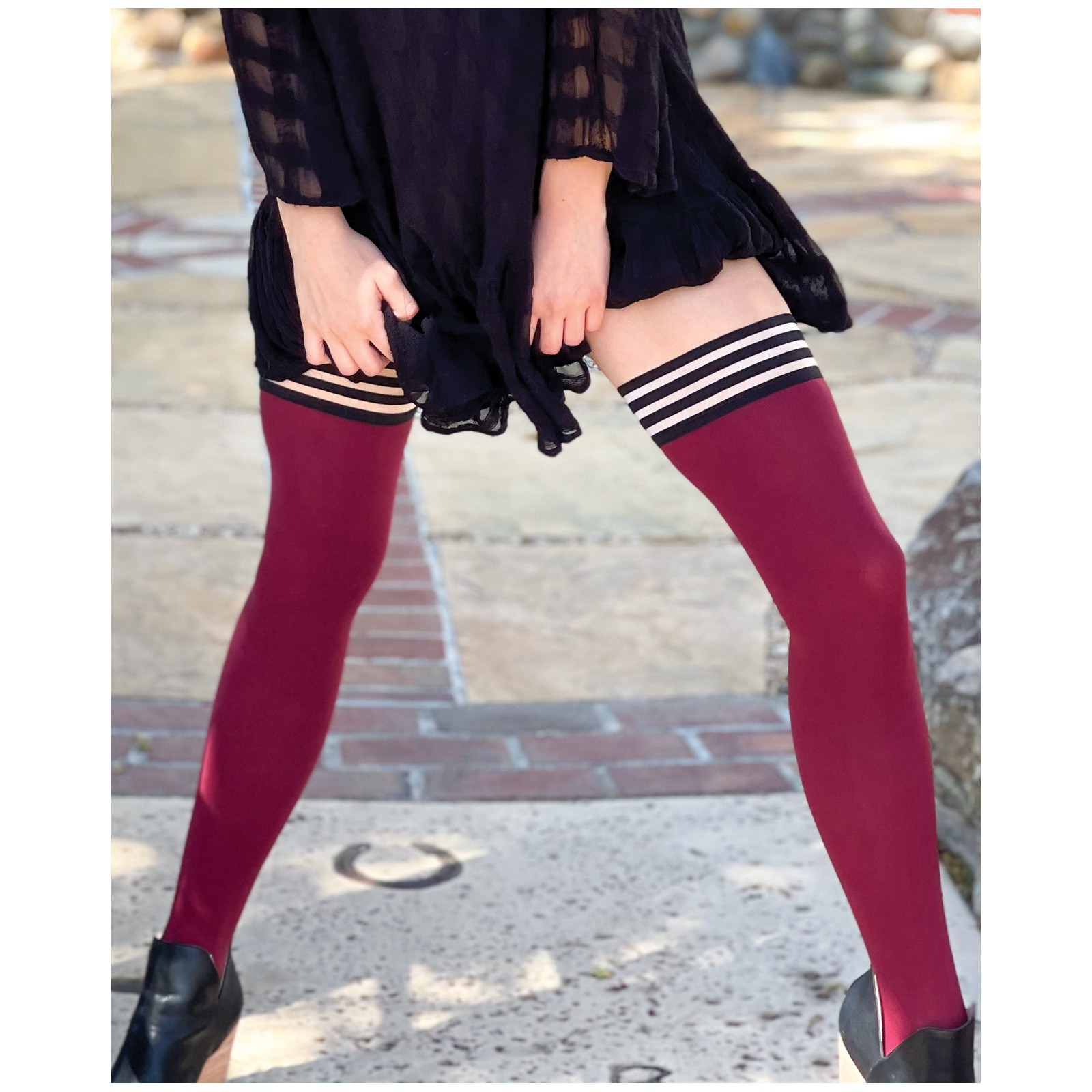 Kixies Heather Opaque Thigh Highs Cranberry