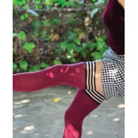 Kixies Heather Opaque Thigh Highs Cranberry