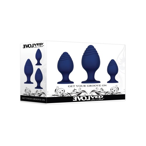 Set de 3 Tapones Anales de Silicona Evolved Get Your Groove on - Azul