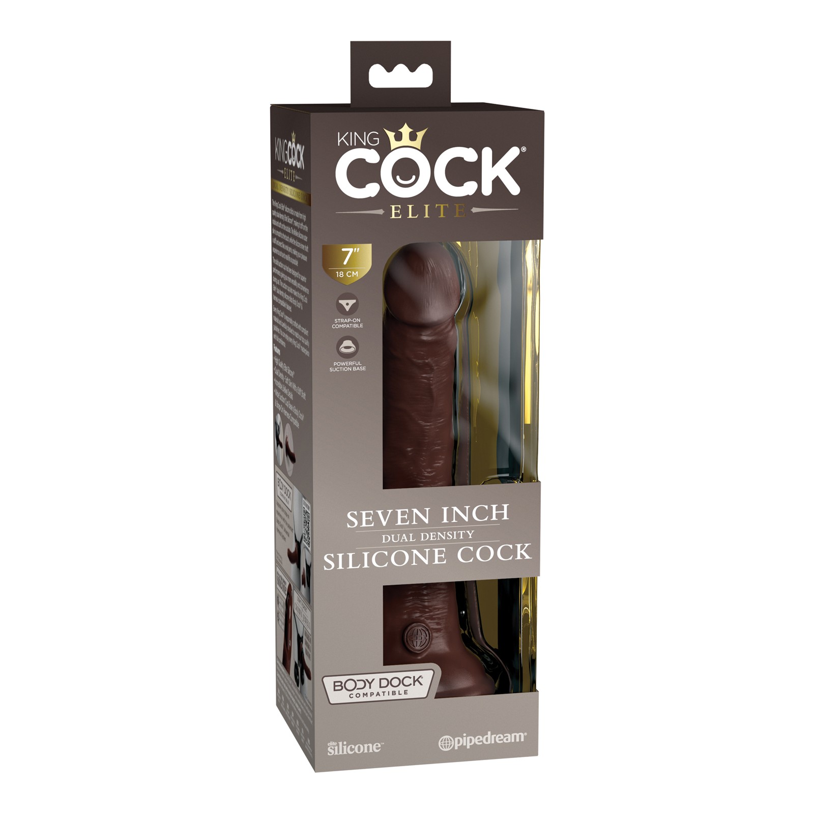 Pene de Silicona Doble Densidad King Cock Elite de 7" - Marrón