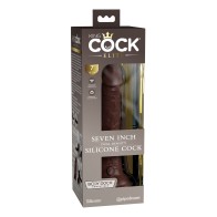 Pene de Silicona Doble Densidad King Cock Elite de 7" - Marrón