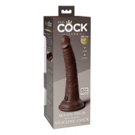 Pene de Silicona Doble Densidad King Cock Elite de 7" - Marrón