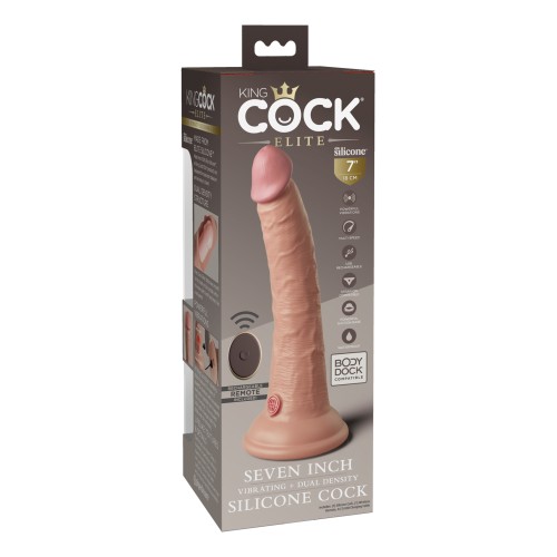 King Cock Elite Pene de Silicona Vibrador 7 pulgadas Control Remoto Claro