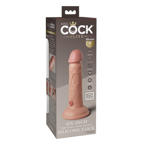 King Cock Elite 6" Pene Vibrador de Silicona de Doble Densidad - Claro