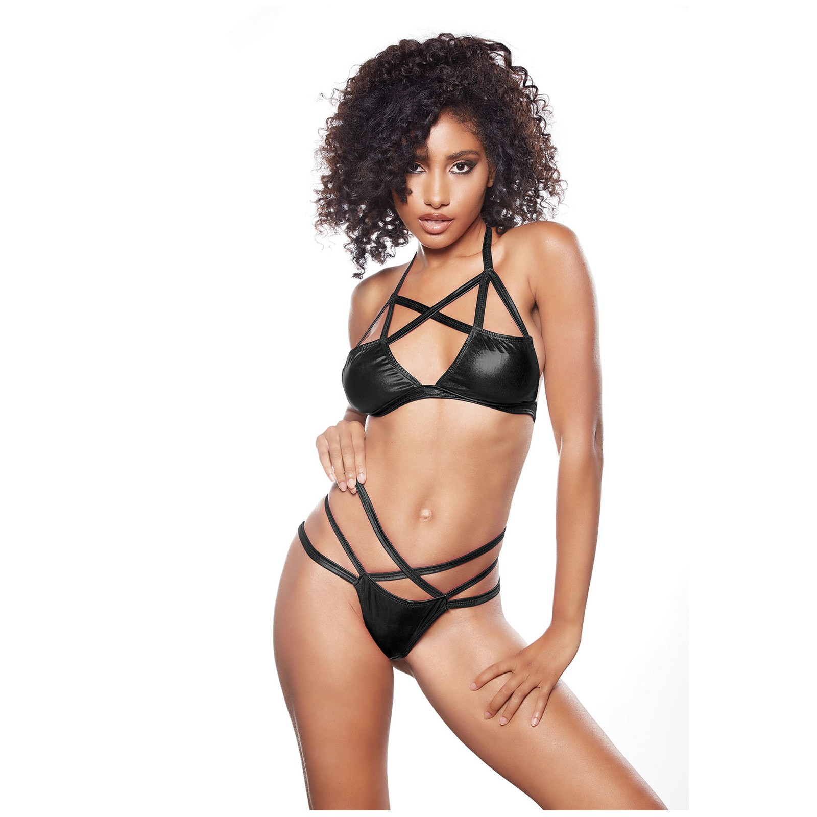 Conjunto Bralette Tanga Kitten Sugar Blush Negro