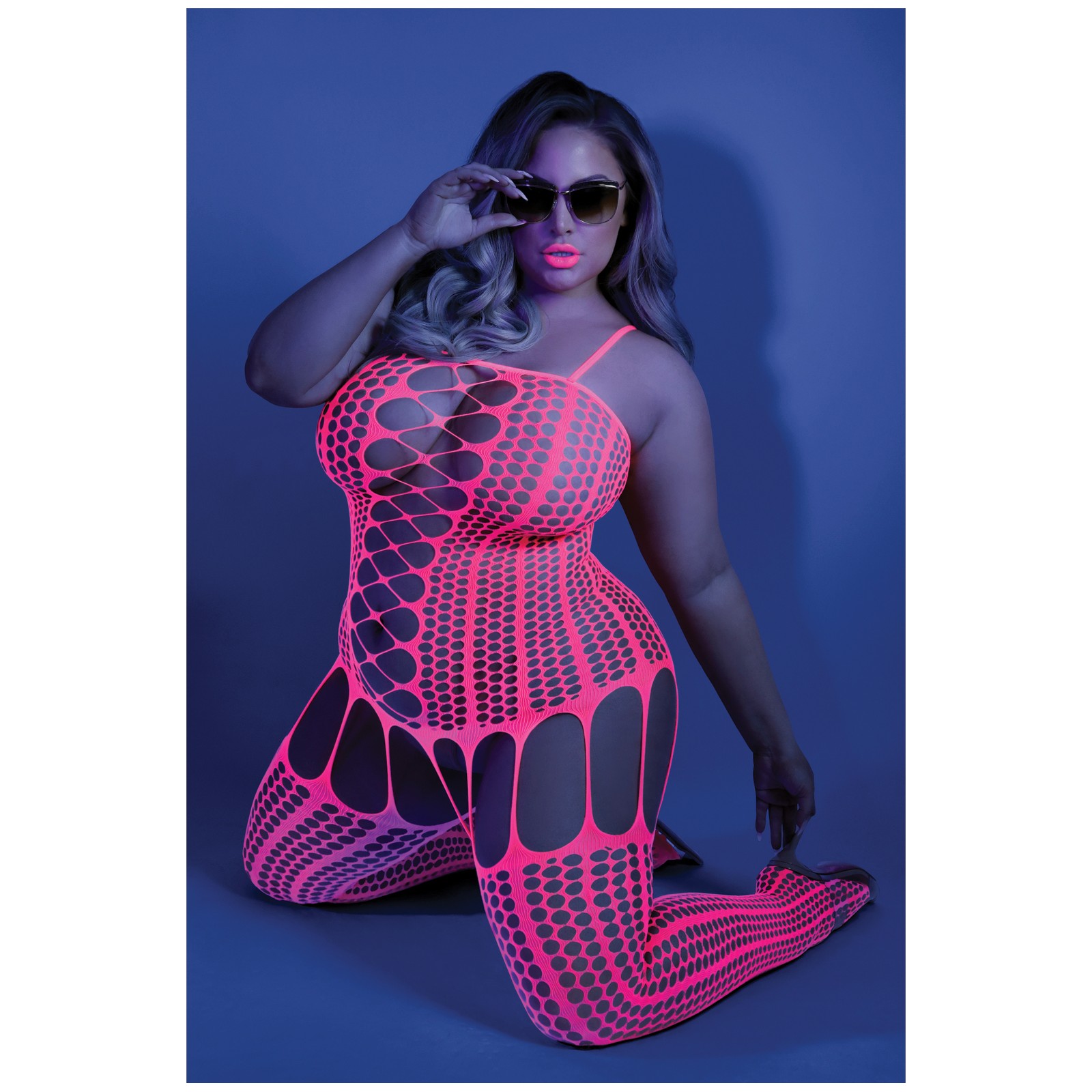 Glow in the Dark Honeycomb Fishnet Bodystocking - Neon Pink