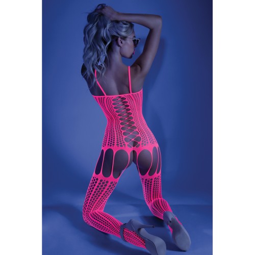 Bodystocking Cruzado Brillante Negro Neon Rosa