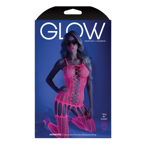 Bodystocking Cruzado Brillante Negro Neon Rosa