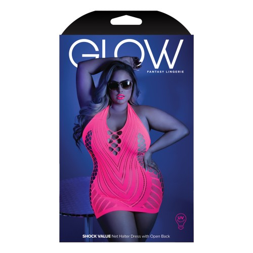 Glow Black Light Net Halter Dress Neon Pink QN