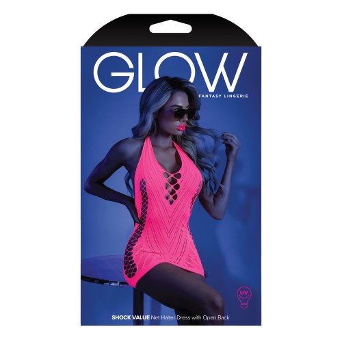 Glow Black Light Net Halter Dress Neon Pink