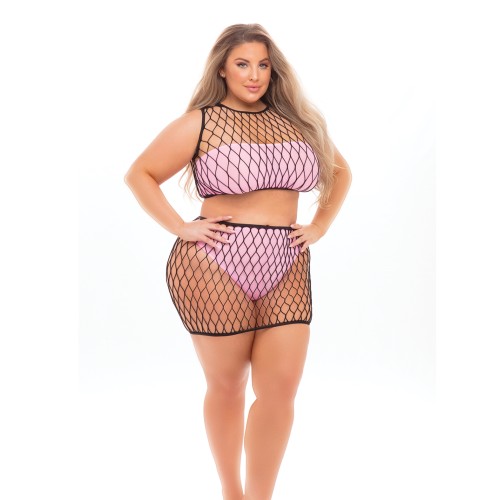 Pink Lipstick Crave You Fishnet Cami Set