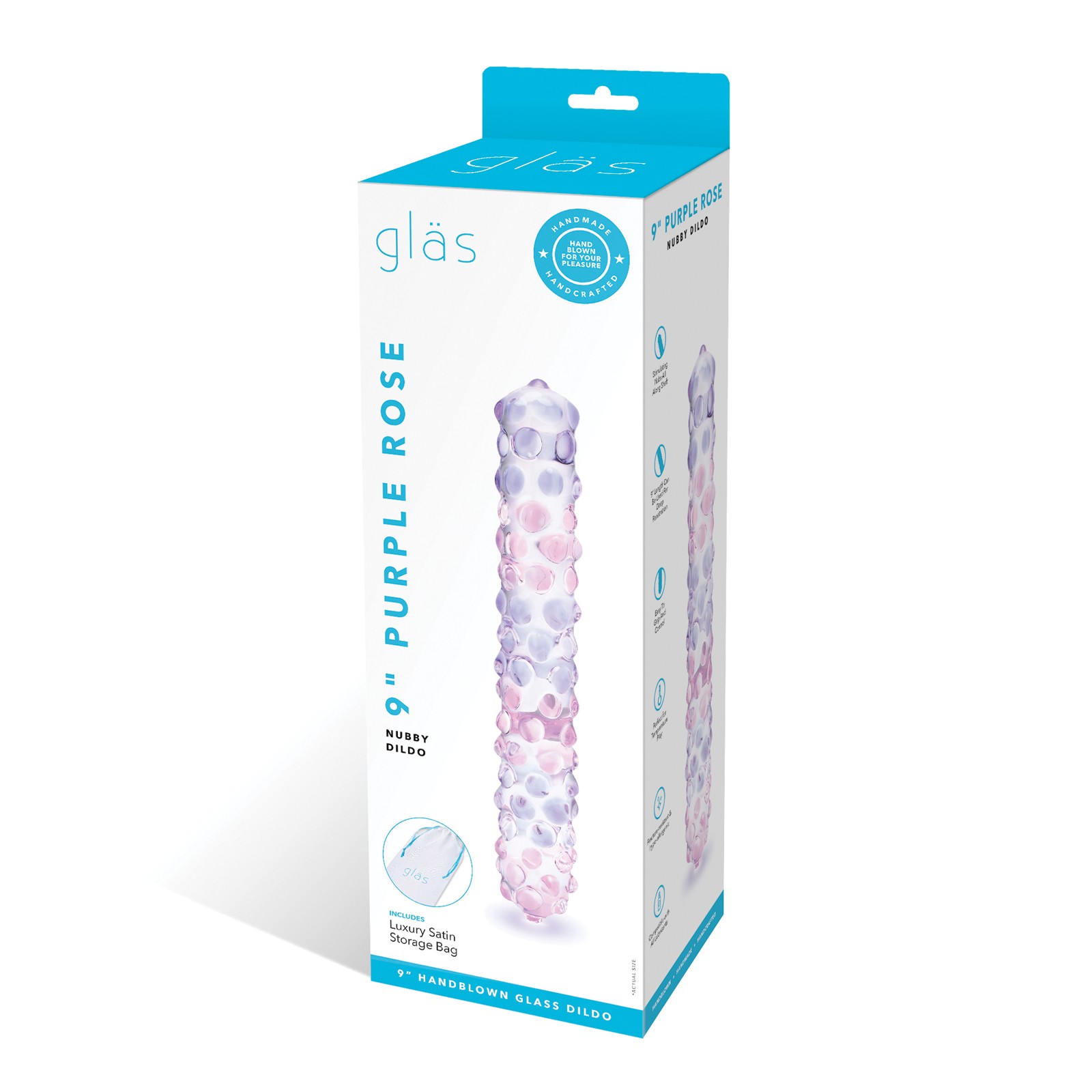 Dildo de Cristal de 9 Pulgadas Rosa Morado con Textura Nubby