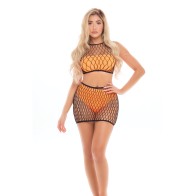 Pink Lipstick Crave You Fishnet Top Skirt