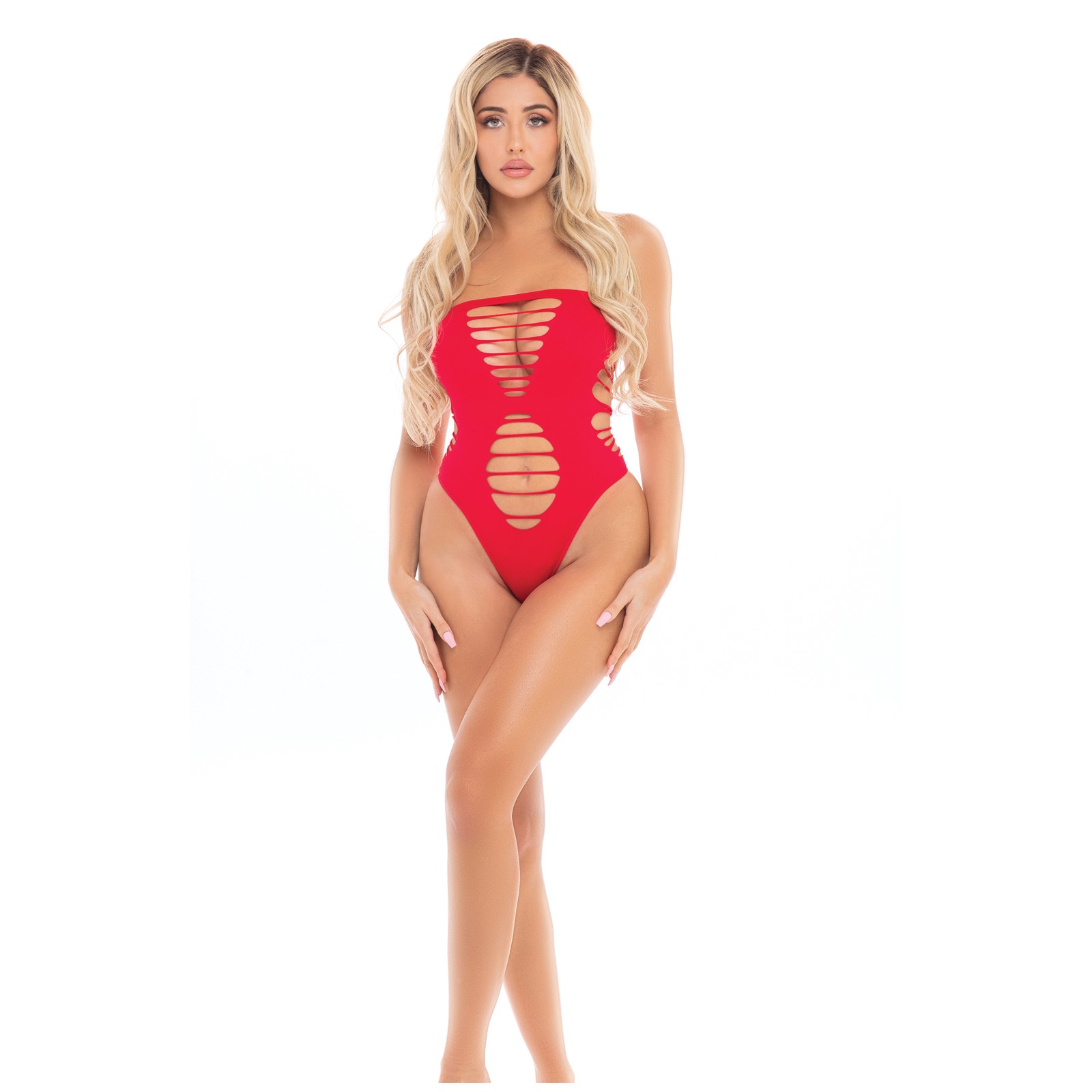 Pink Lipstick Treat Me Right Strapless Bodysuit Red OS