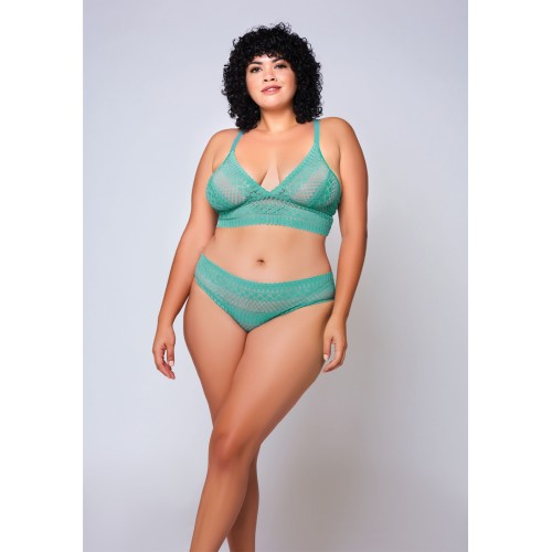 Conjunto de Bralette y Hipster de Encaje Geométrico - Verde Teal 2X