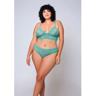 Conjunto de Bralette y Hipster de Encaje Geométrico - Verde Teal 2X