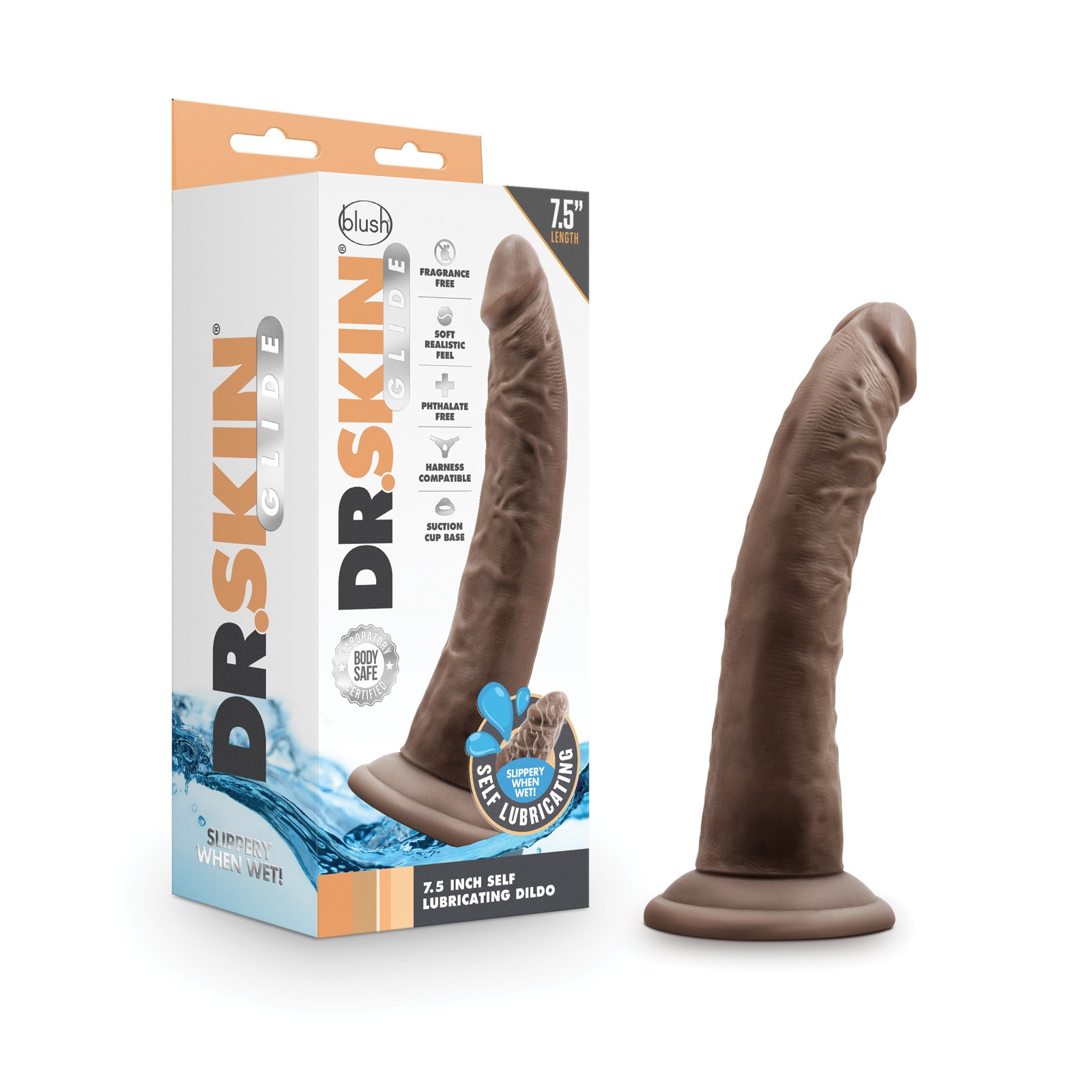 Blush Dr. Skin Glide Self Lubricating Dildo - Chocolate