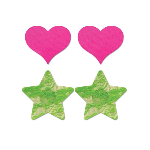 Fantasy UV Reactive Neon Heart & Lace Star Pasties