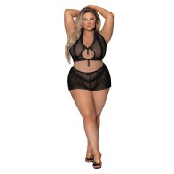 Conjunto Halter de Frontal Lazo y Pantalón Corto Modern Romance Negro 2X