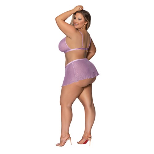 Girl Next Door Strappy Bralette Flirty Thong Skirt Lilac