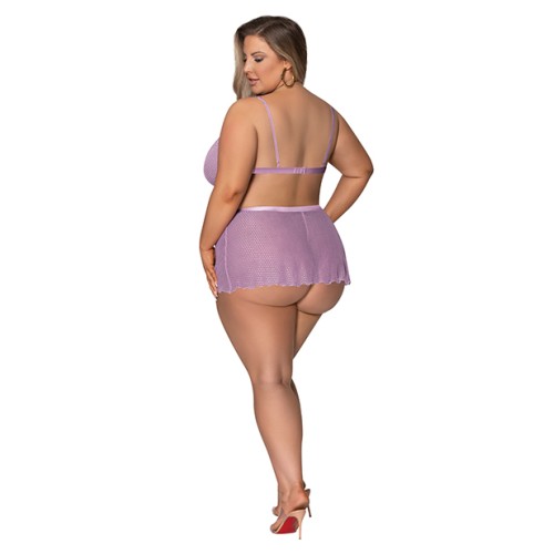 Girl Next Door Strappy Bralette Flirty Thong Skirt Lilac