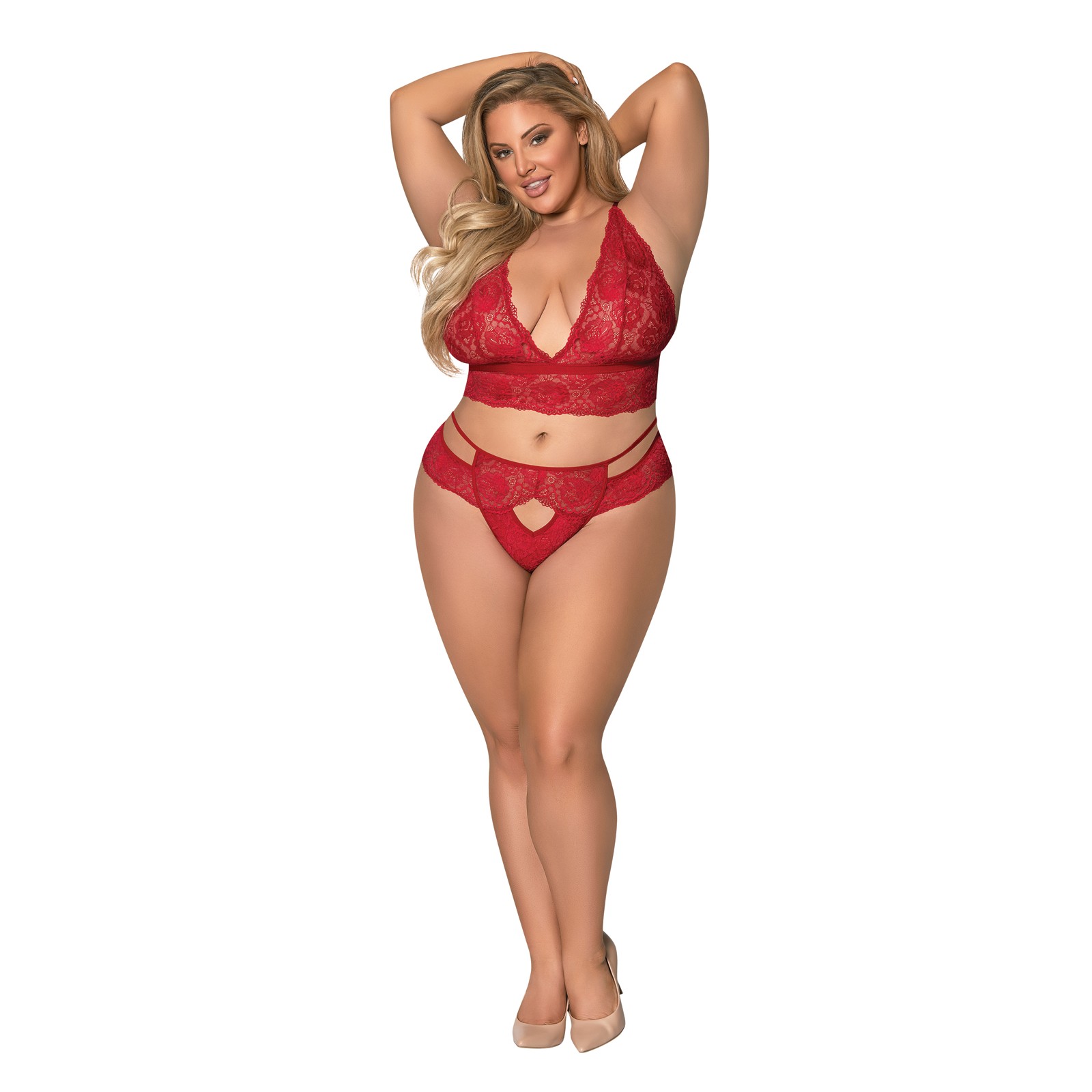 Sugar & Spice Conjunto de Brasier y Panty de Encaje Rojo QN