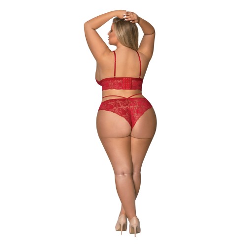 Sugar & Spice Conjunto de Brasier y Panty de Encaje Rojo QN