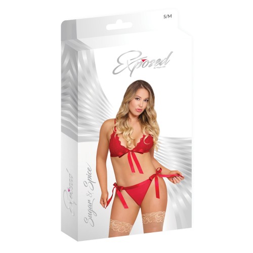 Sugar & Spice Ribbon Tie Bra Panty Set Red L XL