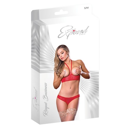 Conjunto de Sujetador Cupless y Panty Crotchless Rojo para Noches Seductoras