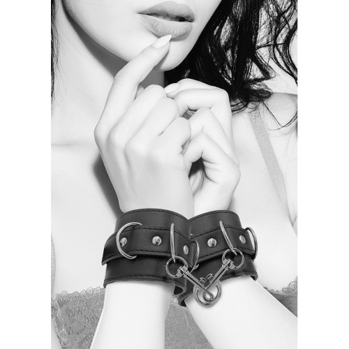 Shots Ouch Black & White Bonded Leather Hand Ankle Cuffs