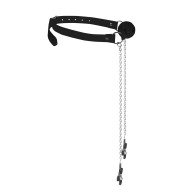 Ball Gag Respirable Negro & Blanco con Pinzas para Pezones - Negro