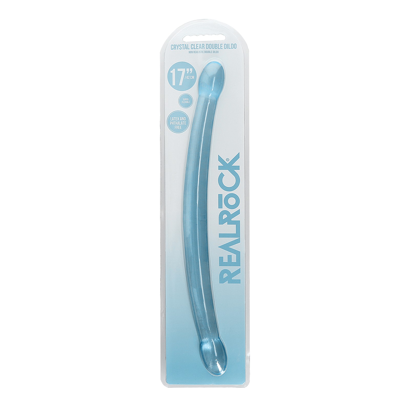 Dildo Doble Cristal Claro RealRock de 17 Pulgadas - Azul