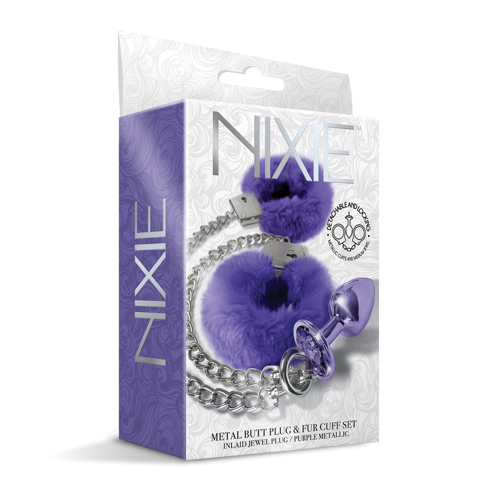 Nixie Jewel Butt Plug with Fur Cuffs Set