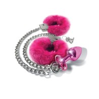 Nixie Metal Butt Plug Jewel Fur Cuff Set Pink Metallic