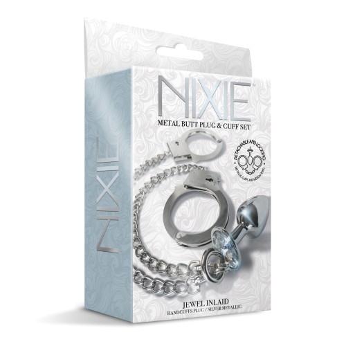 Plug Anal de Metal Nixie con Conjunto de Joyas y Muñequera de Piel