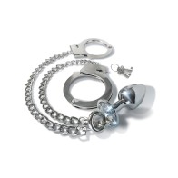 Nixie Metal Butt Plug with Jewel & Fur Cuff Set